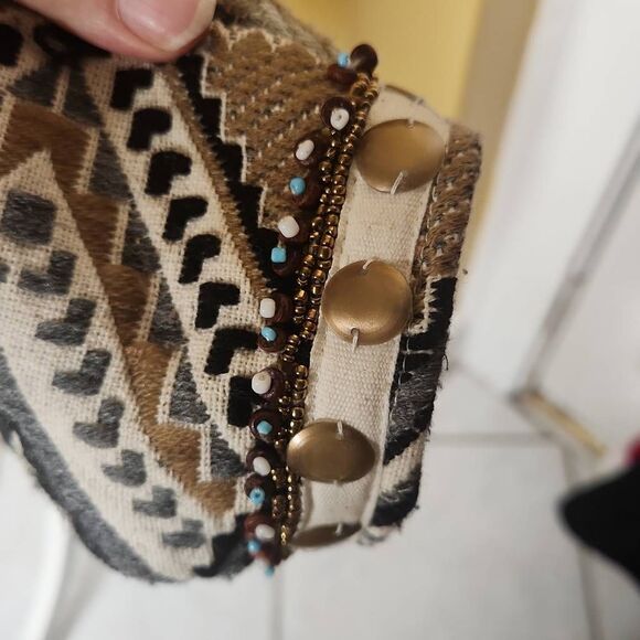 Glamorous western motif jacquard beaded trim open blazer women's size Small - Picture 5 of 10